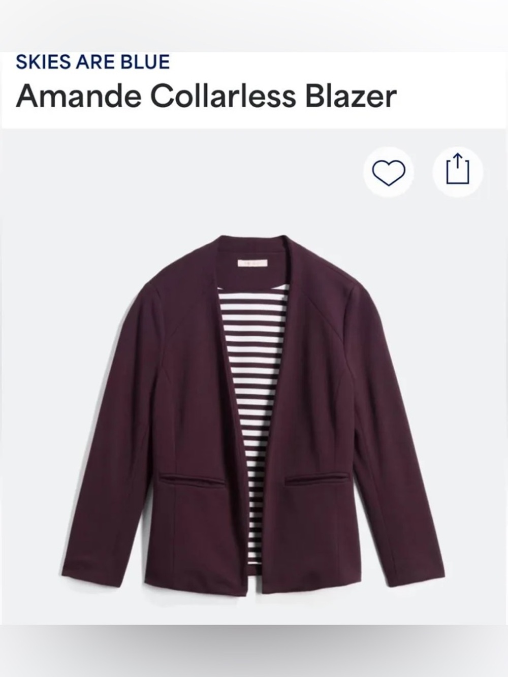 Anthropologie Skies Are Blue Amande collarless open blazer